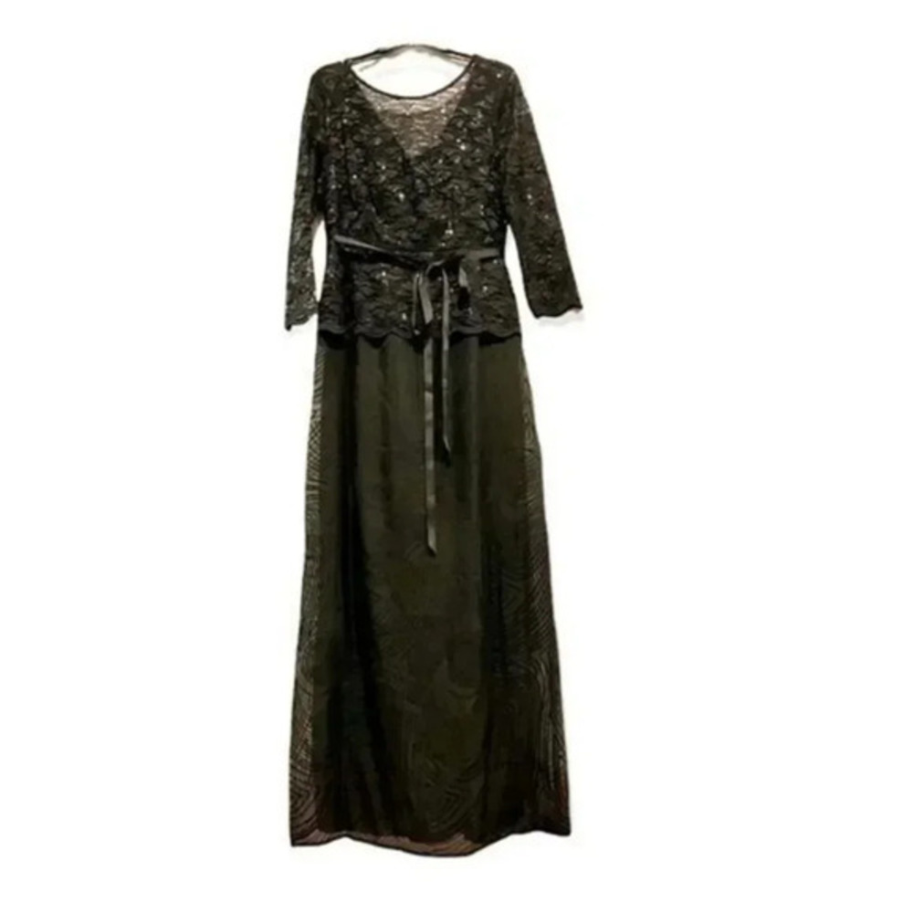 Miss Kim USA Black illusion long gown with lace and sequin upper NWOT SIZE LARGE